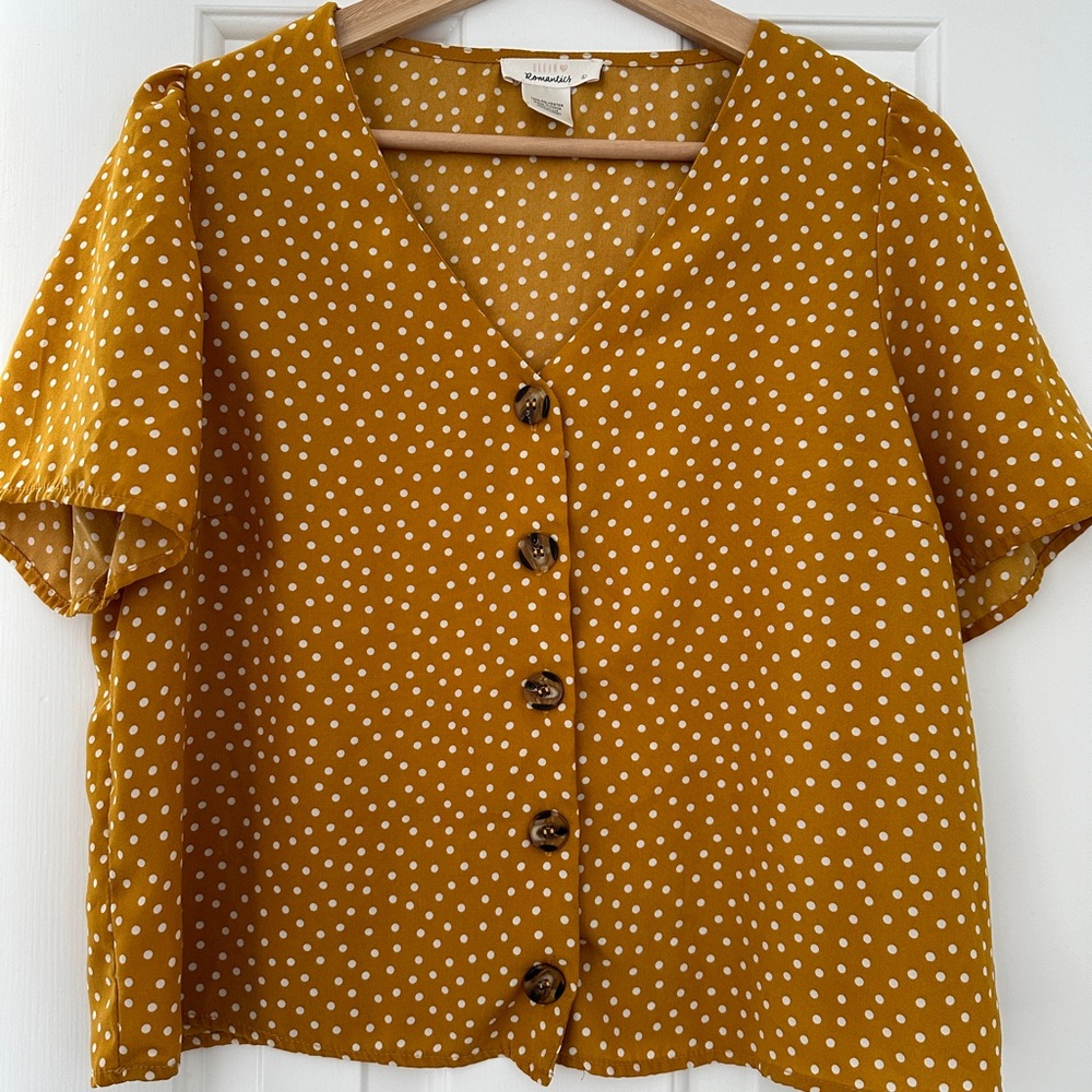 Urban Romantics Yellow Polka Dot Button Down Blouse
